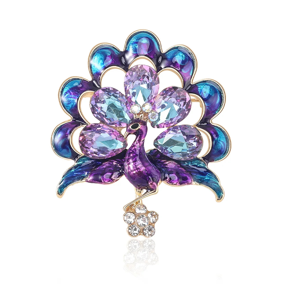 Brosche Pfau Kristall Emaille Tier Anstecknadel Damen