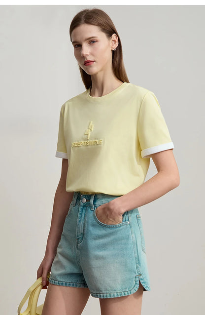 Damen Freizeit-T-Shirt mit Rundhalsausschnitt und Farbblockierung für den Sommer