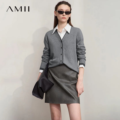 Damen-Strickjacke V-Ausschnitt koreanisch Fake-Zweiteilig Wolle locker Herbst