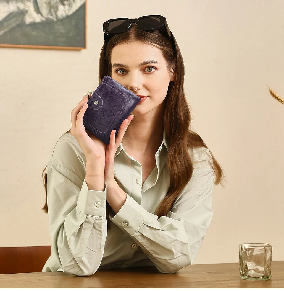Damen Echtleder Geldbörse RFID Fotokartenfach Geldtasche tragbar Reise Geschenk