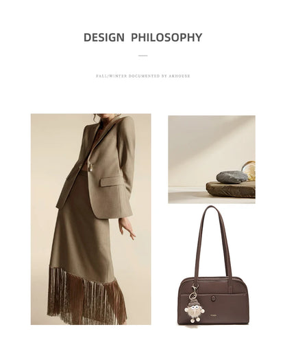 Damen-Schultertasche aus PU-Leder mit Großem Stauraum für Alltag und Beruf und Vielseitigem Einsatz