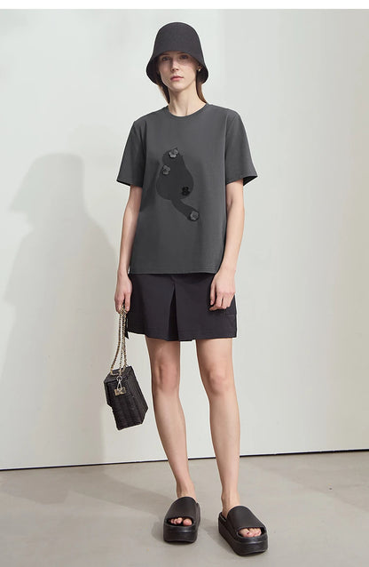 Damen T-Shirt im College-Stil aus leicht elastischem Lyocell mit minimalistischen Druck