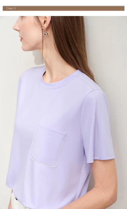 Damen Sommer-T-Shirts im minimalistischen Stil mit O-Ausschnitt und kurzen Ärmeln