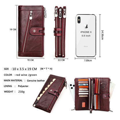Damen Echtleder Lange Geldbörse Vintage Clutch Reißverschluss Handytasche Kartenhalter