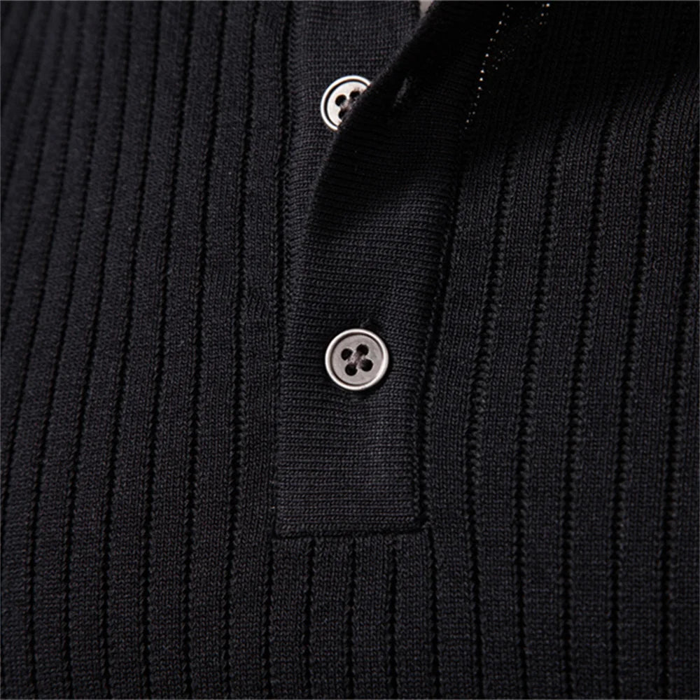 Premium Herren Strick Polo Pullover Slim Fit Kragen