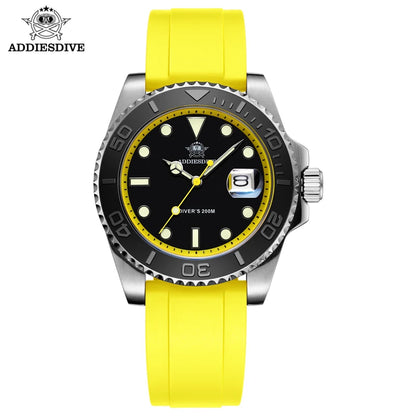 ADDIESDIVE 41mm AD2040 Sports Diver Watch TPU rubber belt Blue Luminous Reloj Hombre 200m Waterproof Quartz Watches