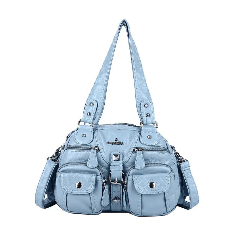 Damen-Schultertasche aus PU-Leder in kompakter Bauweise mit Angenehmer Haptik und Mehrfachfächern