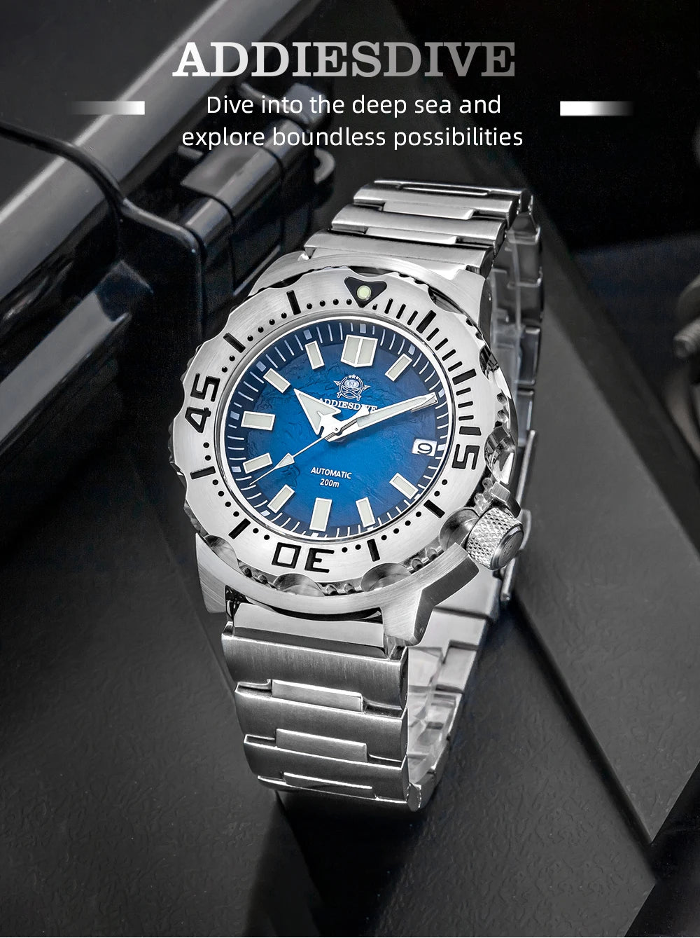 Herren-Taucheruhr mit Surf-Blue-Zifferblatt und NH35-Automatikwerk