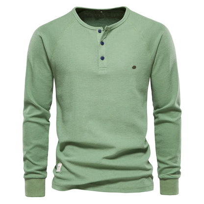 Herren Langarm Waffel Henley T-Shirt in fester Farbe für den Herbst