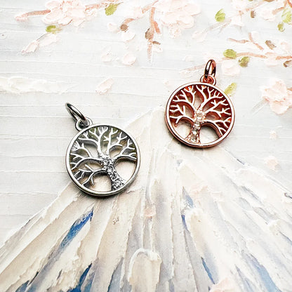 Damen-Charm-Anhänger kleiner Baum romantisch Frühling aus Sterlingsilber