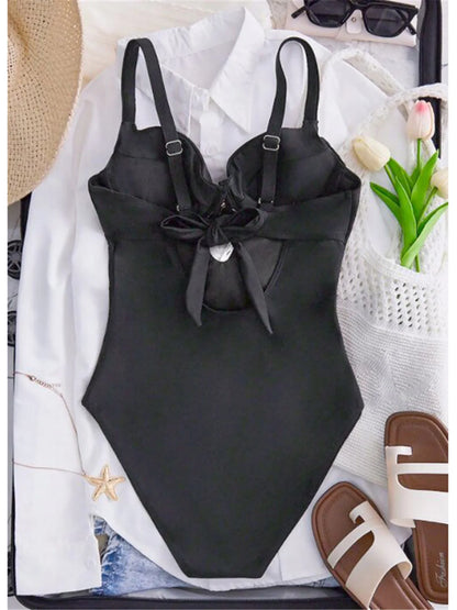 Damen-Badeanzug Cut-Out Bügel High-Leg Monokini Weste gepolstert