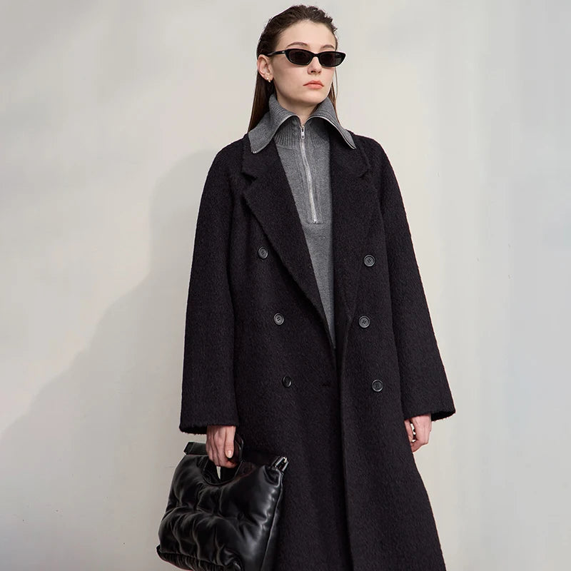 Damen-Rollkragenpullover Wolle gerade einfarbig minimalistisch Herbst
