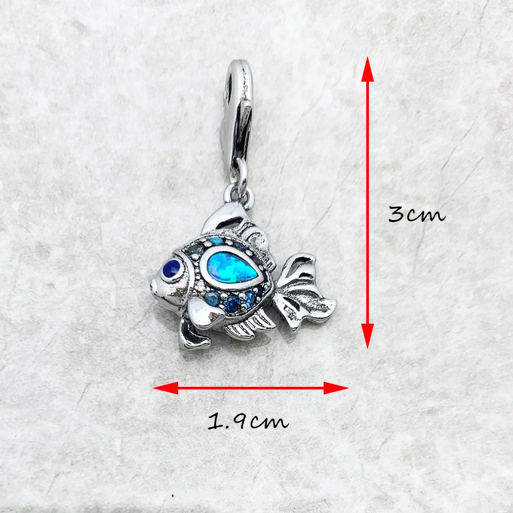 Damen-Charm-Anhänger Fisch blau maritim Glück aus Sterlingsilber