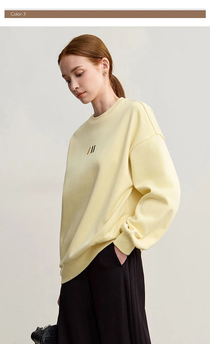 Damen-Rundhals-Sweatshirt Stickerei Kunstfell warm locker Winter