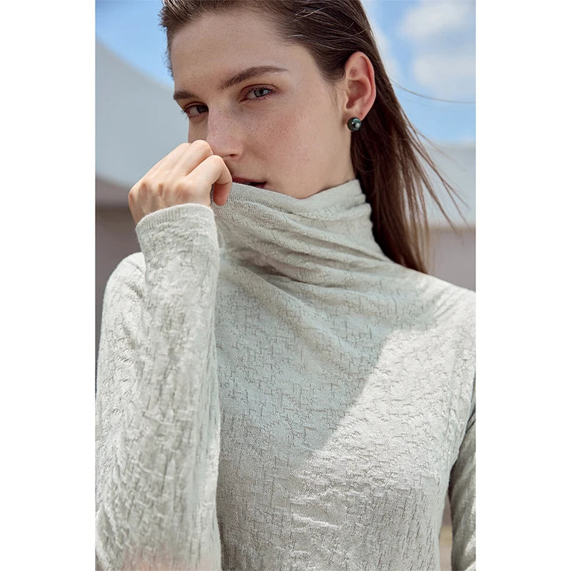 Damen-Rollkragenpullover Wolle-Mix schlank dünn Winter