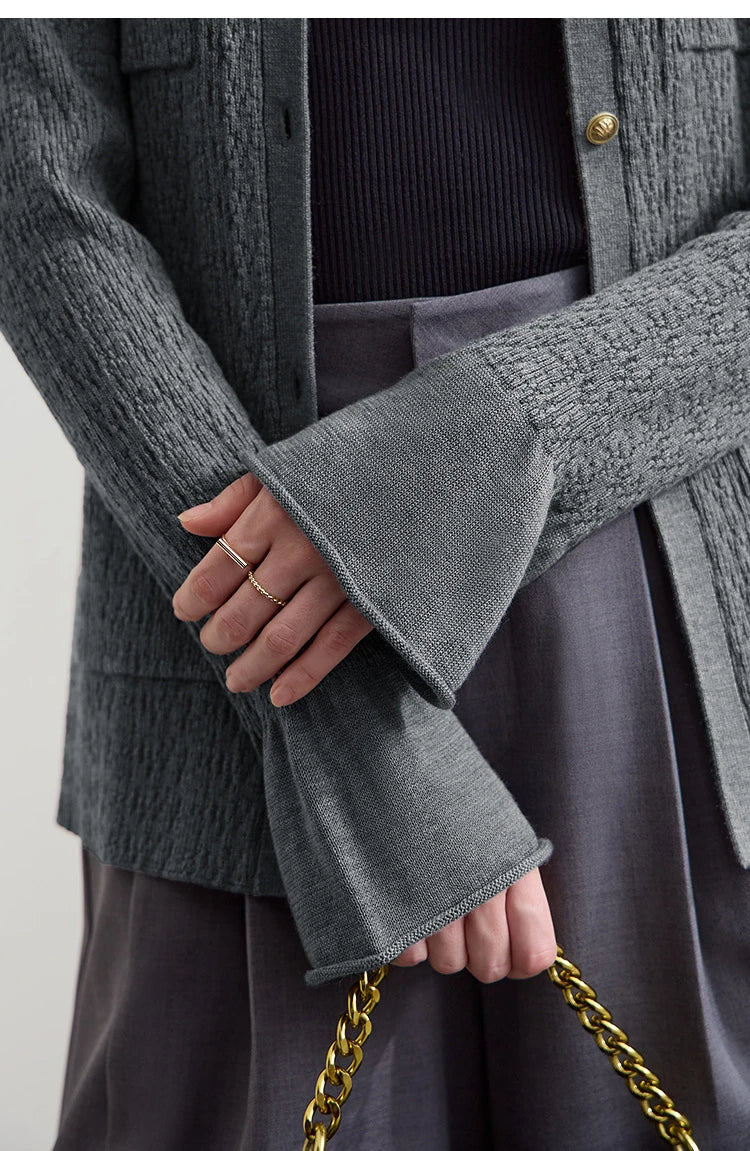 Damen-Strickjacke V-Ausschnitt einfarbig gerade Langarm vielseitig Herbst