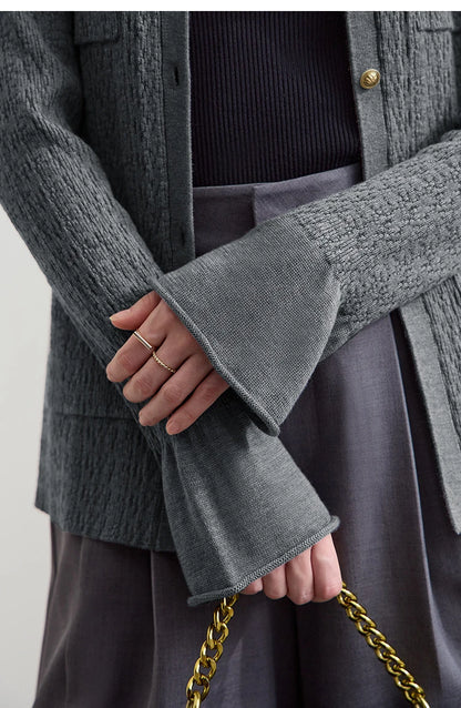 Damen-Strickjacke V-Ausschnitt einfarbig gerade Langarm vielseitig Herbst
