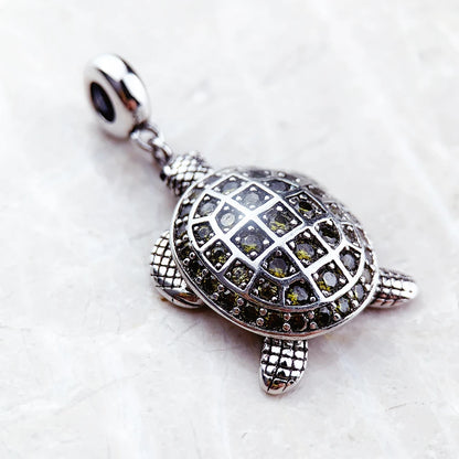 Damen-Charm-Anhänger Schildkröte groß grün aus Sterlingsilber