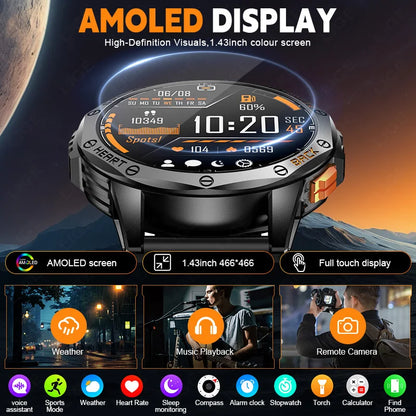 LIGE Military GPS Smart Uhr Männer AMOLED HD Bildschirm Bluetooth Anruf Herzfrequenz LED Taschenlampe Kompass 530 mAh Smartwatches 2025 neue