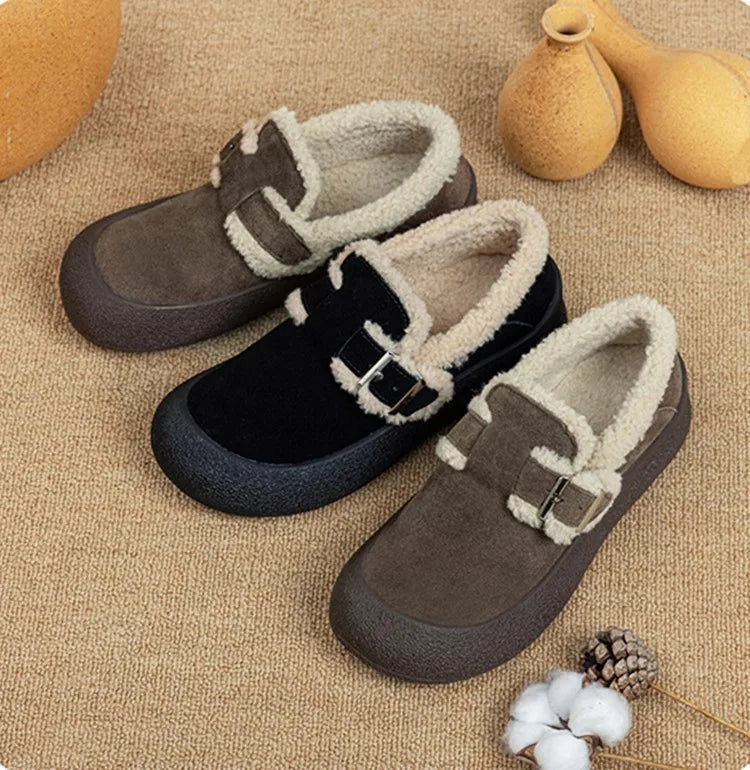 AIYUQI Women Sneakers Winter 2024 New Velvet Genuine Leather Beanie Shoes Women Flat Large Size Women Casual Shoes