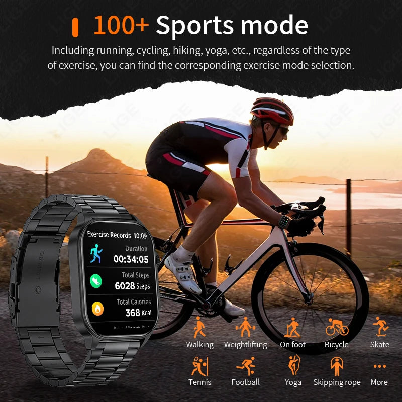 LIGE Military Outdoor 2,01 "Smart Uhr Männer Bluetooth Anruf 100 + Sport Modus Taschenlampe Smartwatch IP68 Wasserdicht Für Android iOS