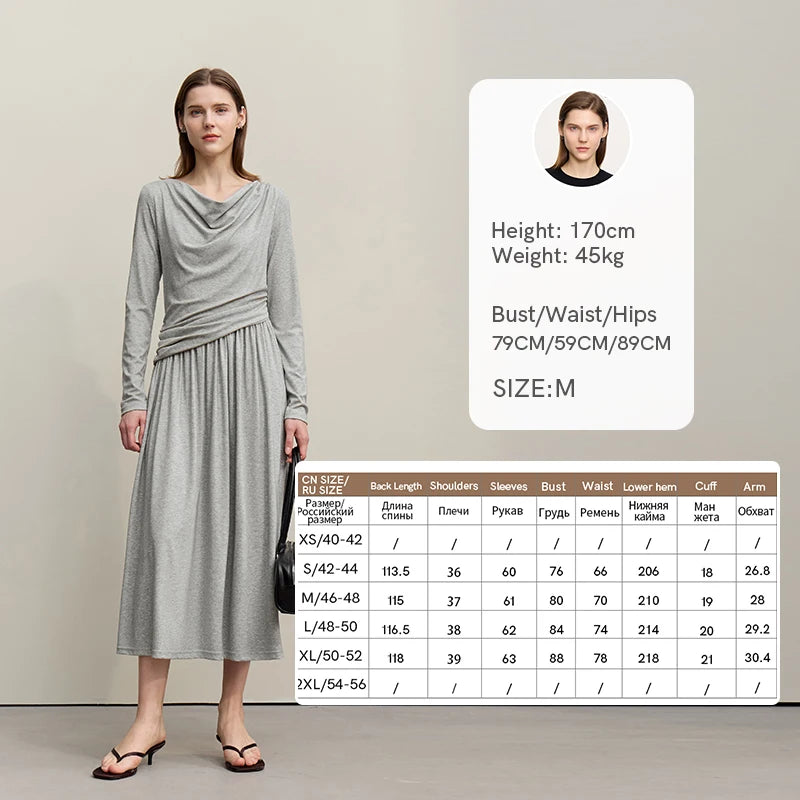 Elegantes Gestricktes Damenkleid Mit Wasserfallausschnitt Und A-Line