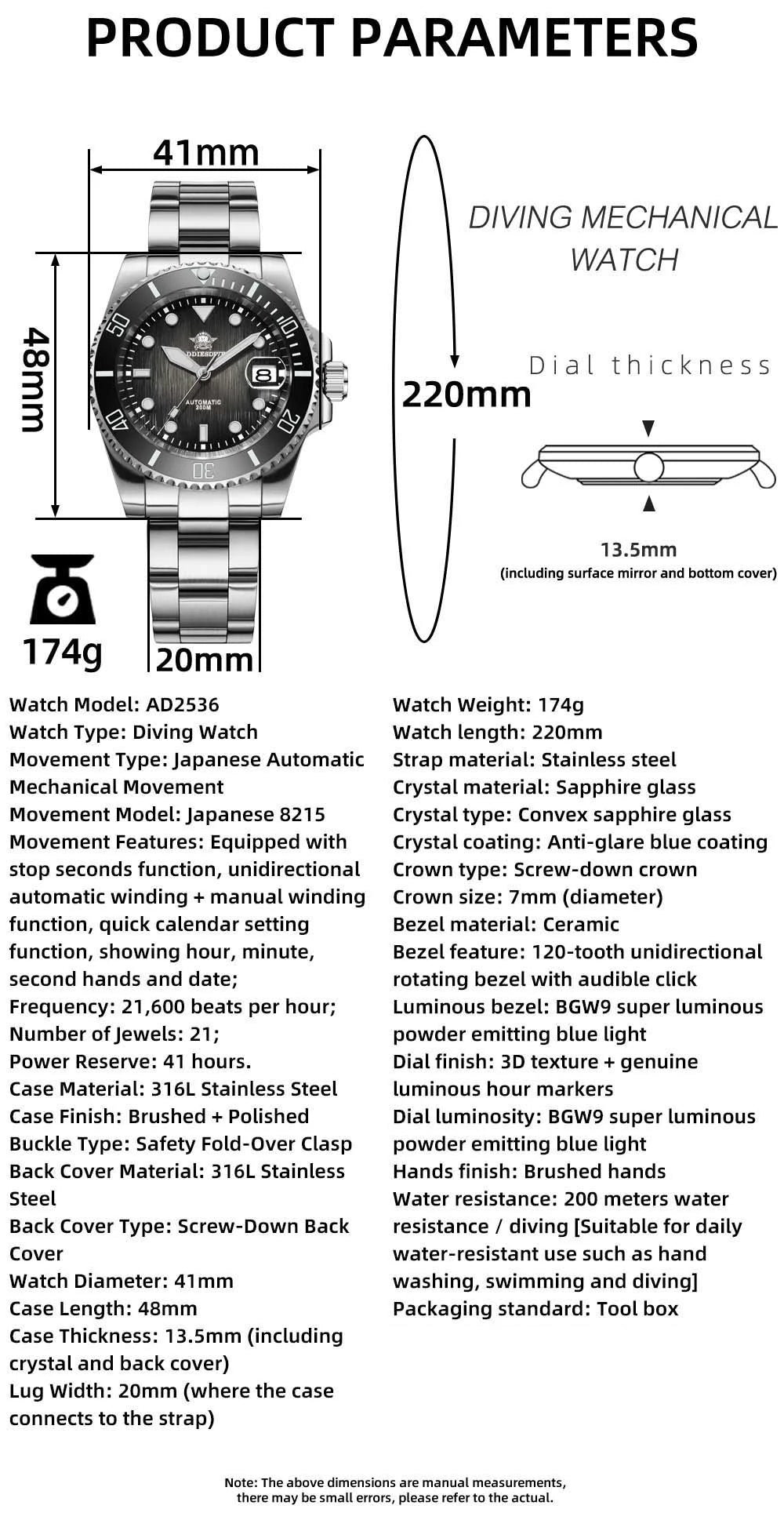 Herren Automatikuhr mechanisch Saphirglas 8215 200m wasserdicht Leuchtzeiger Edelstahl