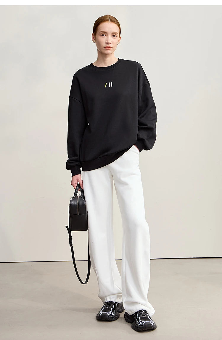 Damen-Rundhals-Sweatshirt Stickerei Kunstfell warm locker Winter