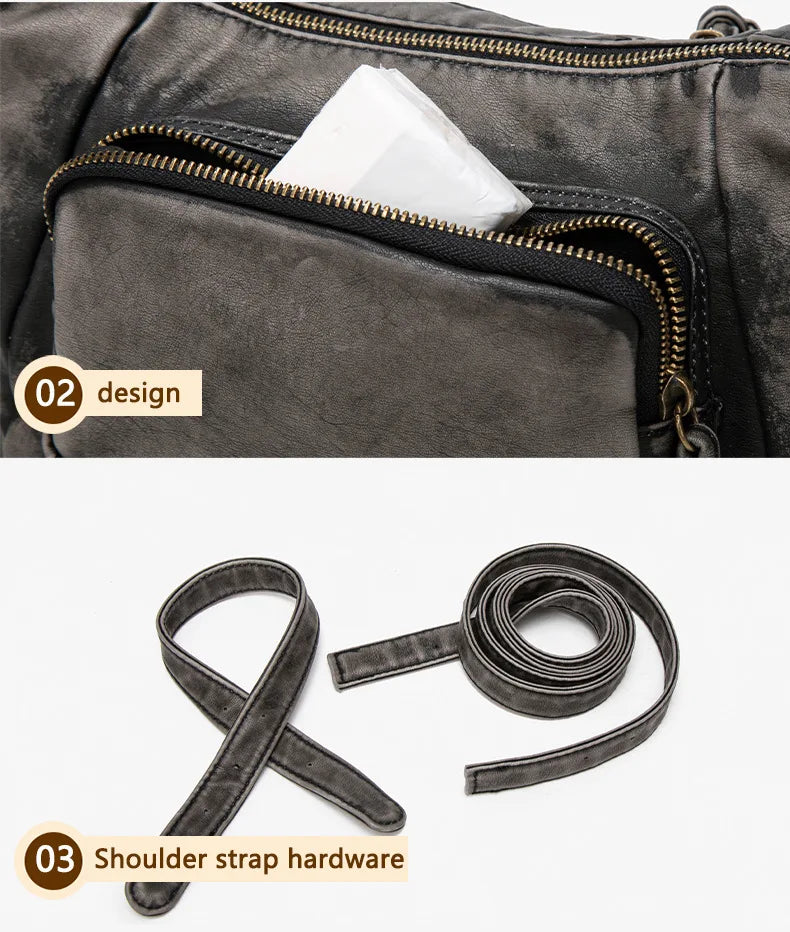 Damen-Hobo-Tasche aus Leder im Vintage-Look mit Mehrfach-Fächern und Tassel-Reißverschluss Alltagsbegleiter