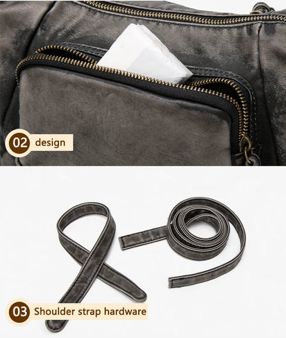 Damen-Hobo-Tasche aus Leder im Vintage-Look mit Mehrfach-Fächern und Tassel-Reißverschluss Alltagsbegleiter