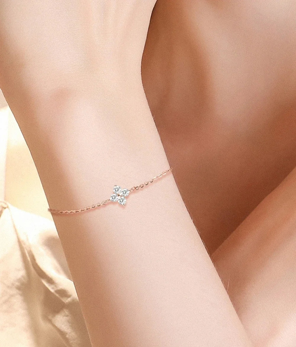 Damen-Armband Kleeblatt mit Moissanit in Gold