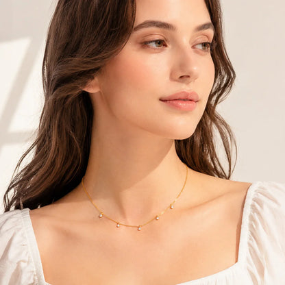 Damen-Halskette Gold Gliederkette weiße Steine aus Sterlingsilber