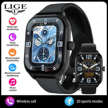 LIGE 2,01 "Wireless Anruf Smartwatch Voller Touchscreen Gesundheit Schlaf Fitness Tracking Smart Uhr Wasserdicht Für Android IOS Telefon