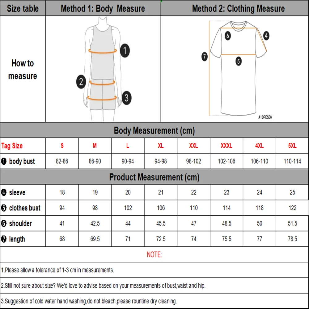 Größentabelle für Herren-T-Shirt: Body- und Kleidungsmaße in cm