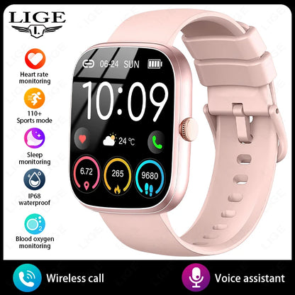 LIGE AI Sprachassistent Smart Watch für Männer Frauen 1,96" HD Touchscreen Fitness Tracker Drahtloser Anruf IP68 Wasserdichte Smartwatch