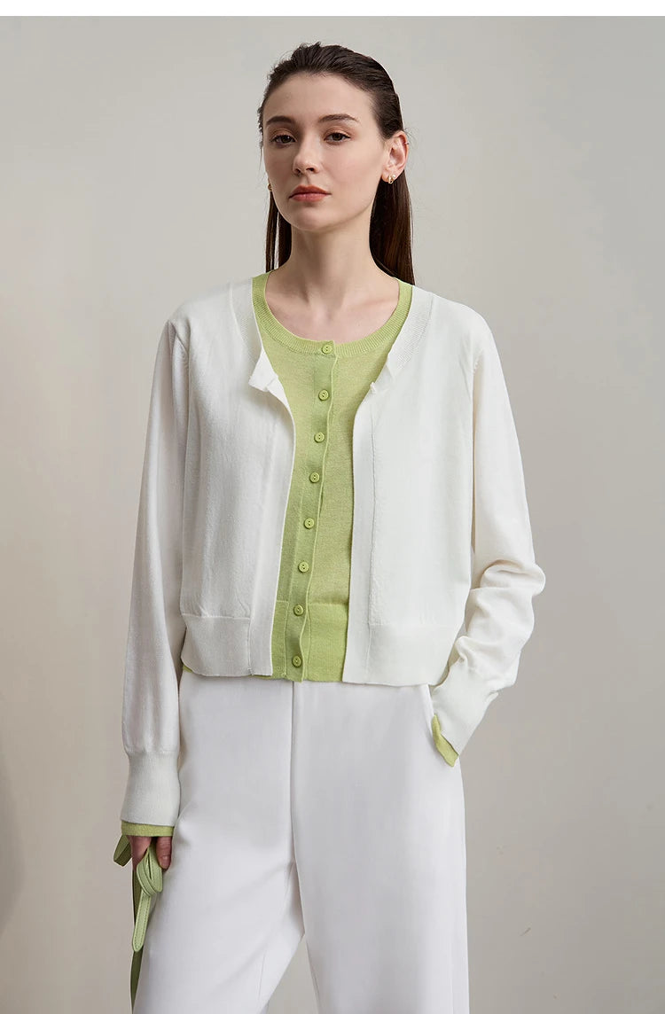 Damen-Strickjacke Patchwork sanft locker Langarm vielseitig Herbst