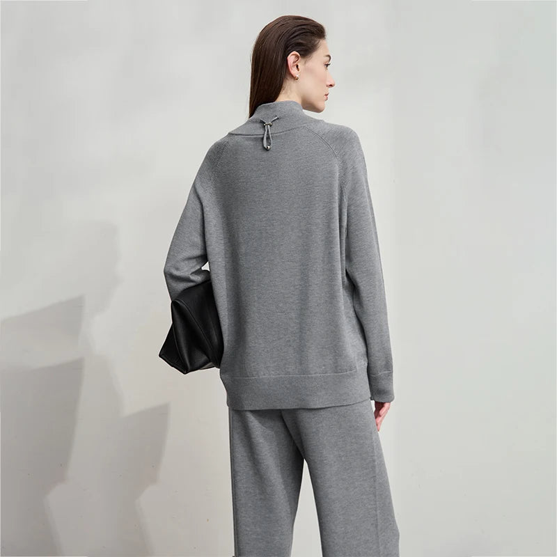 Damen-Rollkragenpullover locker Raglan Wolle-Mix Herbst-Winter