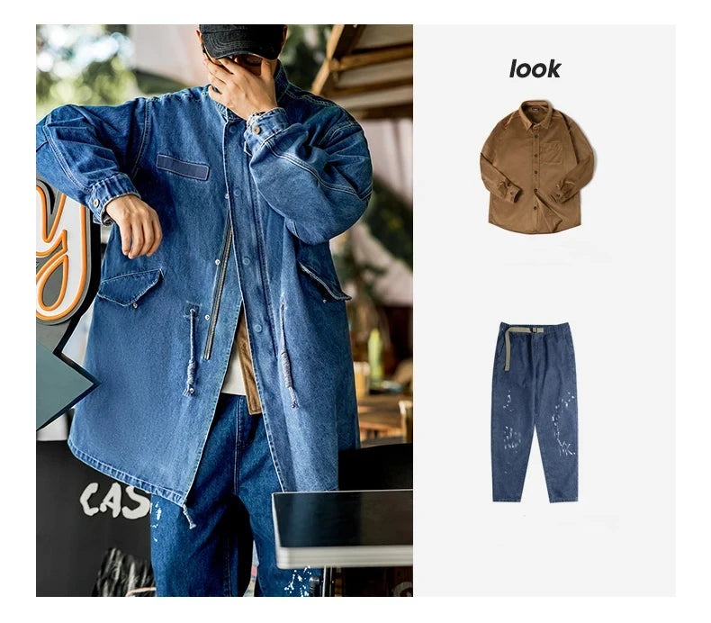 Retro M65 Denim Fischschwanz Trenchcoat – Stilvoller Lässiger Look