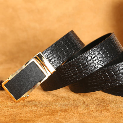 Herren Echtleder-Gürtel Business Luxus Krokodil Automatik-Schnalle 3,5 cm Top-Qualität