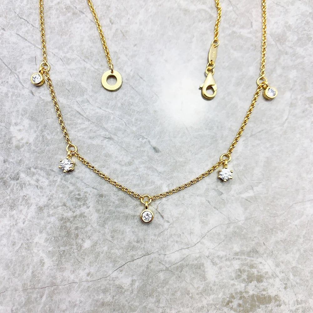Damen-Halskette Gold Gliederkette weiße Steine aus Sterlingsilber