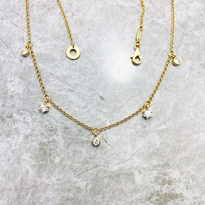 Damen-Halskette Gold Gliederkette weiße Steine aus Sterlingsilber