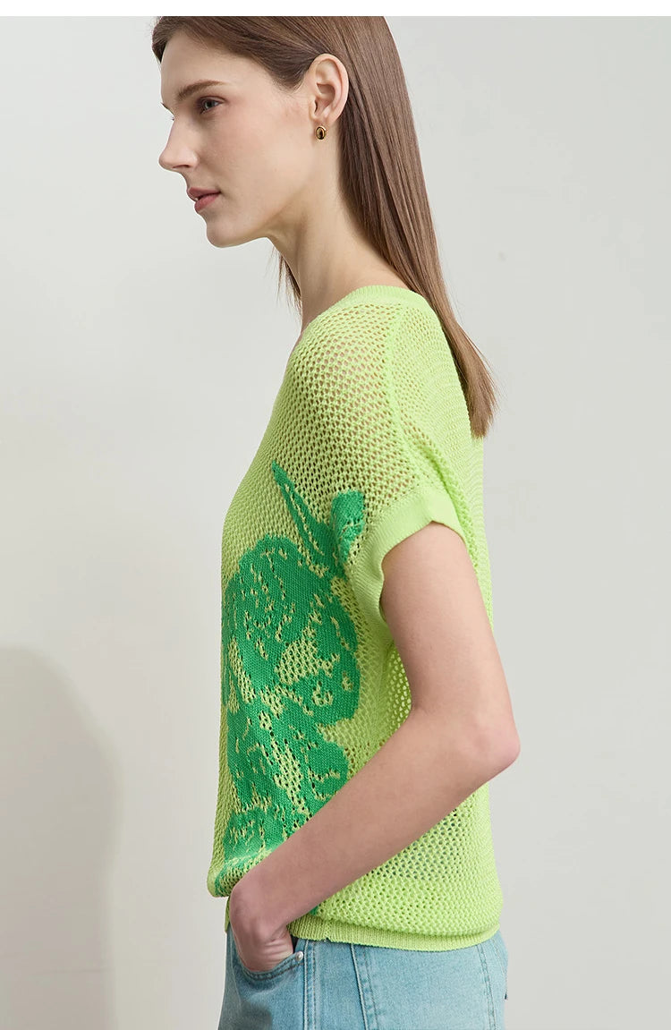 Damen V-Ausschnitt Pullover Viskose Kurzarm Aushöhlung Sommer