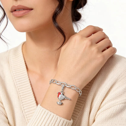 Damenarmband mit Vogel-Anhänger aus 925er Sterlingsilber, rot akzentuiert