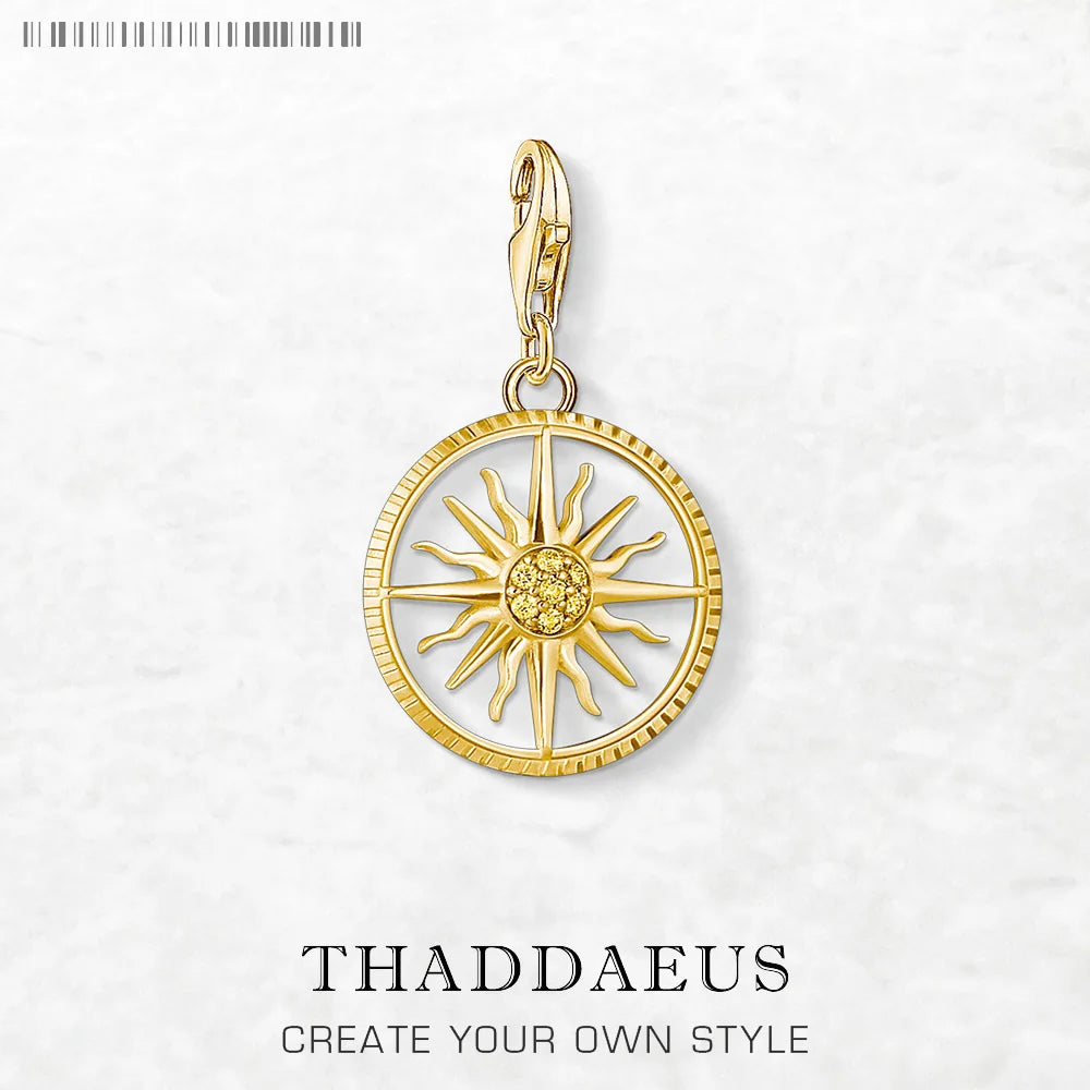 Damen-Charm-Anhänger goldene Sonne Vintage Club elegant aus Sterlingsilber