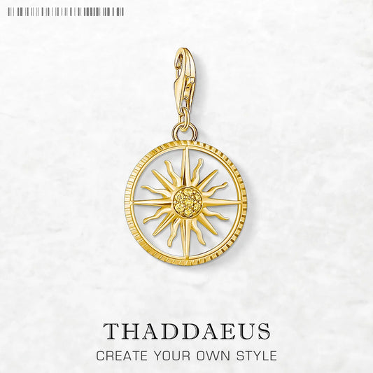 Damen-Charm-Anhänger goldene Sonne Vintage Club elegant aus Sterlingsilber