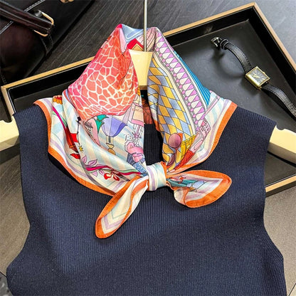 Damen Seidensatin Schal quadratisch Blumenprint Kopftuch Bandana Hijab D