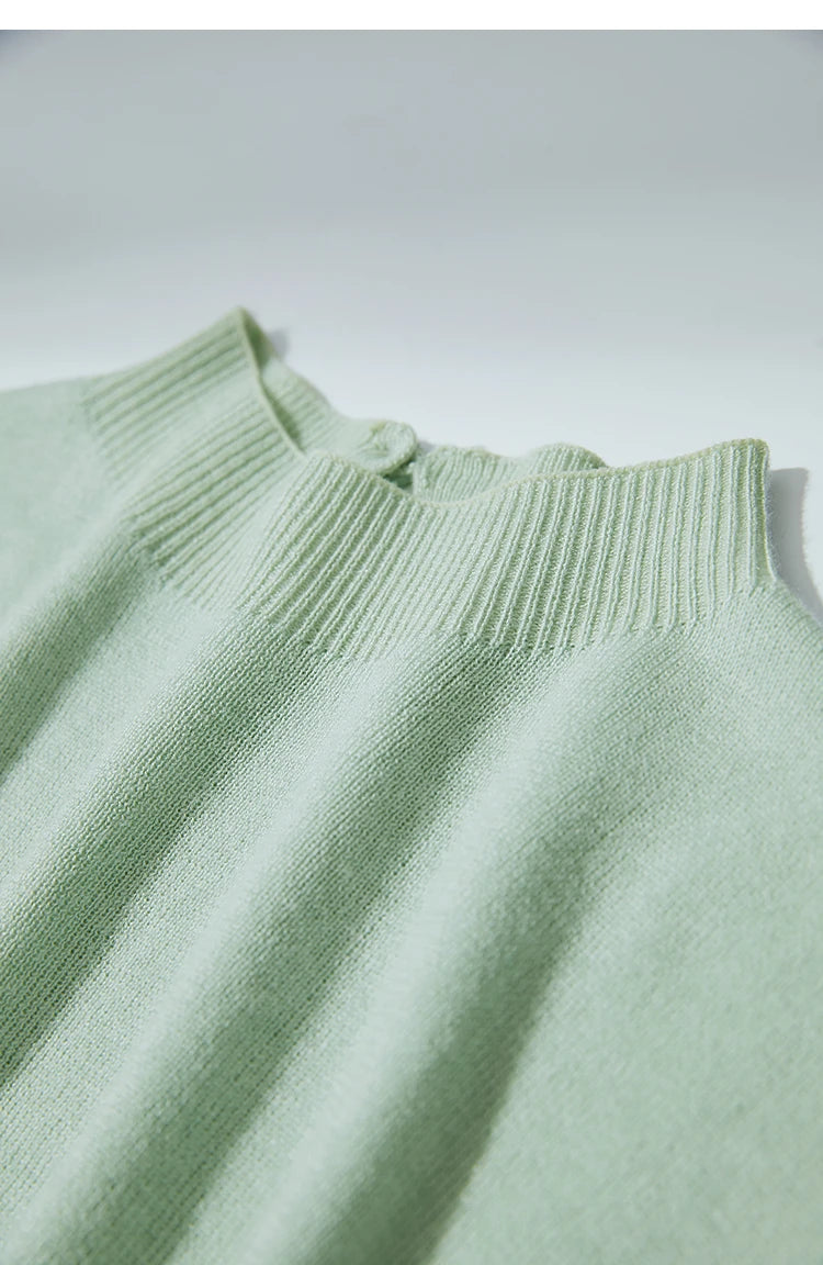 Damen-Halbrollkragen-Pullover Slim Kordelzug Wolle-Mix Sommer