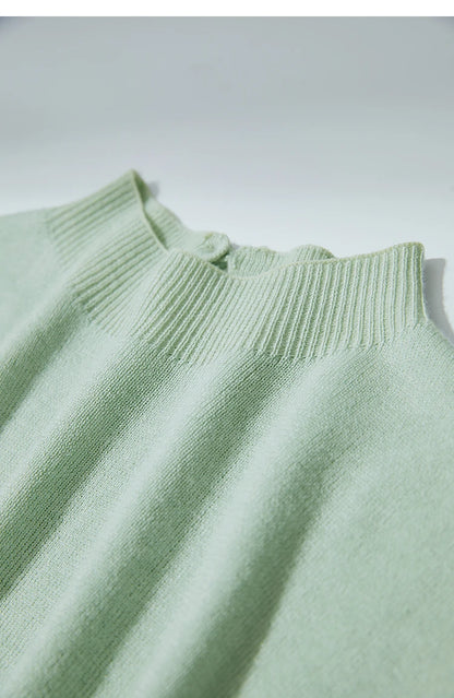 Damen-Halbrollkragen-Pullover Slim Kordelzug Wolle-Mix Sommer