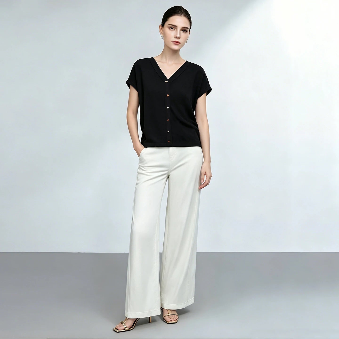 Damen V-Ausschnitt Cardigan Crop Kurzarm Viskose Sommer