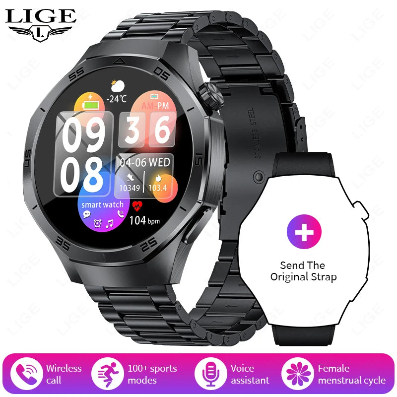 LIGE Smartwatch Outdoor Sport Männer 360*360 HD Display Gesundheit Überwachung Wasserdichte Herzfrequenz BT Anruf Smart Uhr Für Android IOS